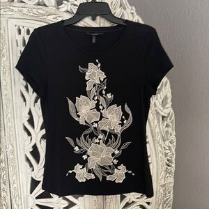 WHITE HOUSE BLACK MARKET Black Floral Embroidered Women's Top